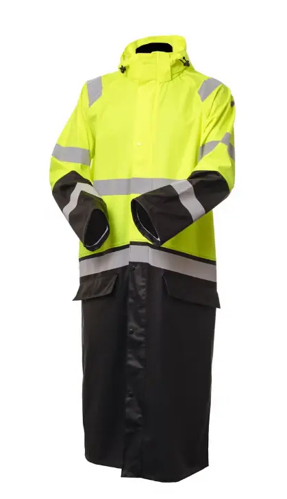 Huomiovärinen pitkä sadetakki (130 cm) kelta/musta EN 20471/EN 343  Priha  S