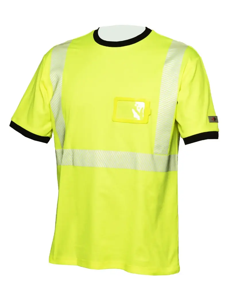 T-Paita Hi-Vis keltainen puuvillainen katkoprintti huomiopaita EN 20471 Lk.2