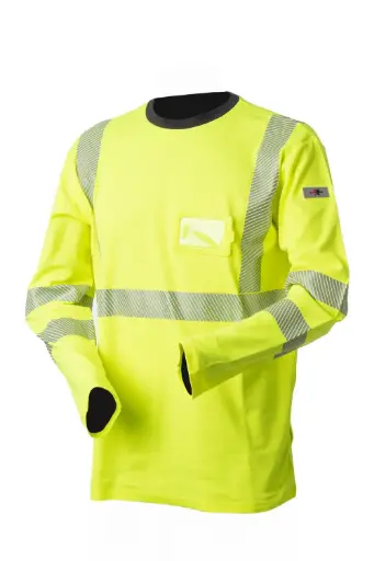 Hi-Vis pitkähihainen keltainen puuvillainen katkoprintti huomiopaita 4362