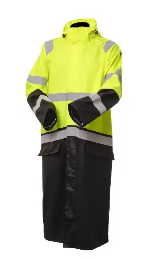 Huomiovärinen pitkä sadetakki (130 cm) kelta/musta EN 20471/EN 343  Priha  S