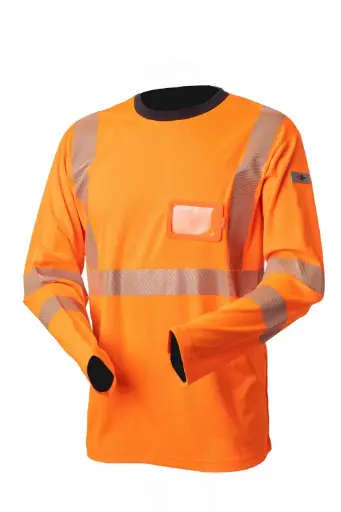 Hi-Vis pitkähihainen oranssi puuvillainen katkoprintti huomiopaita - 4363